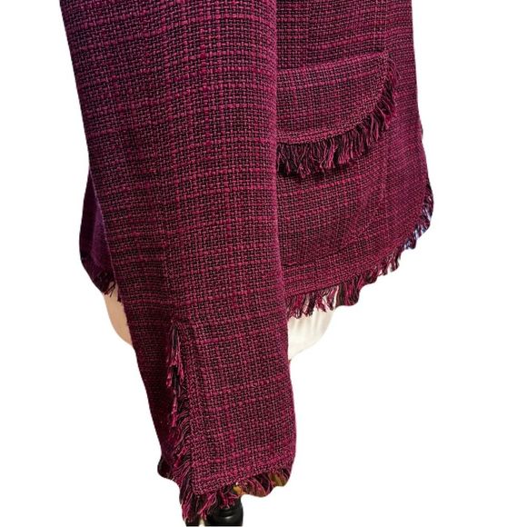 Anne Klein Raspberry & Black Fringe Tweed Blazer | Size 2P | EUC - Picture 8 of 11